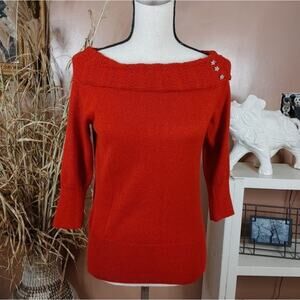 Sag Harbor Petite PS Small Star Jewel Embellishment Red Sparkle Sweater 3/4 Slee